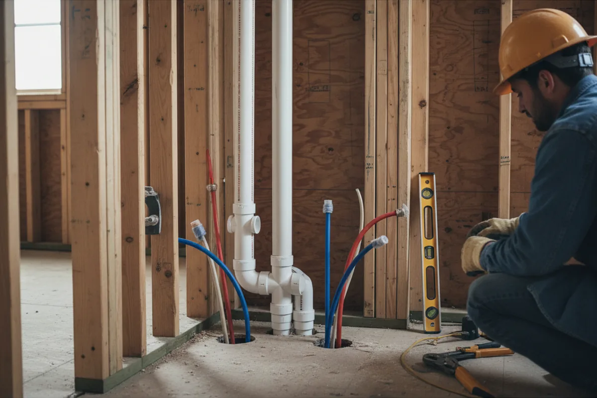 Drain and supply rough-in during Leak Detection in Charleston